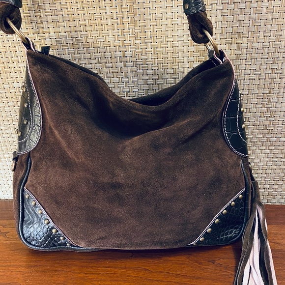 Handbags - Italian Leather Tassel Hobo Bag Boho Brown Suede